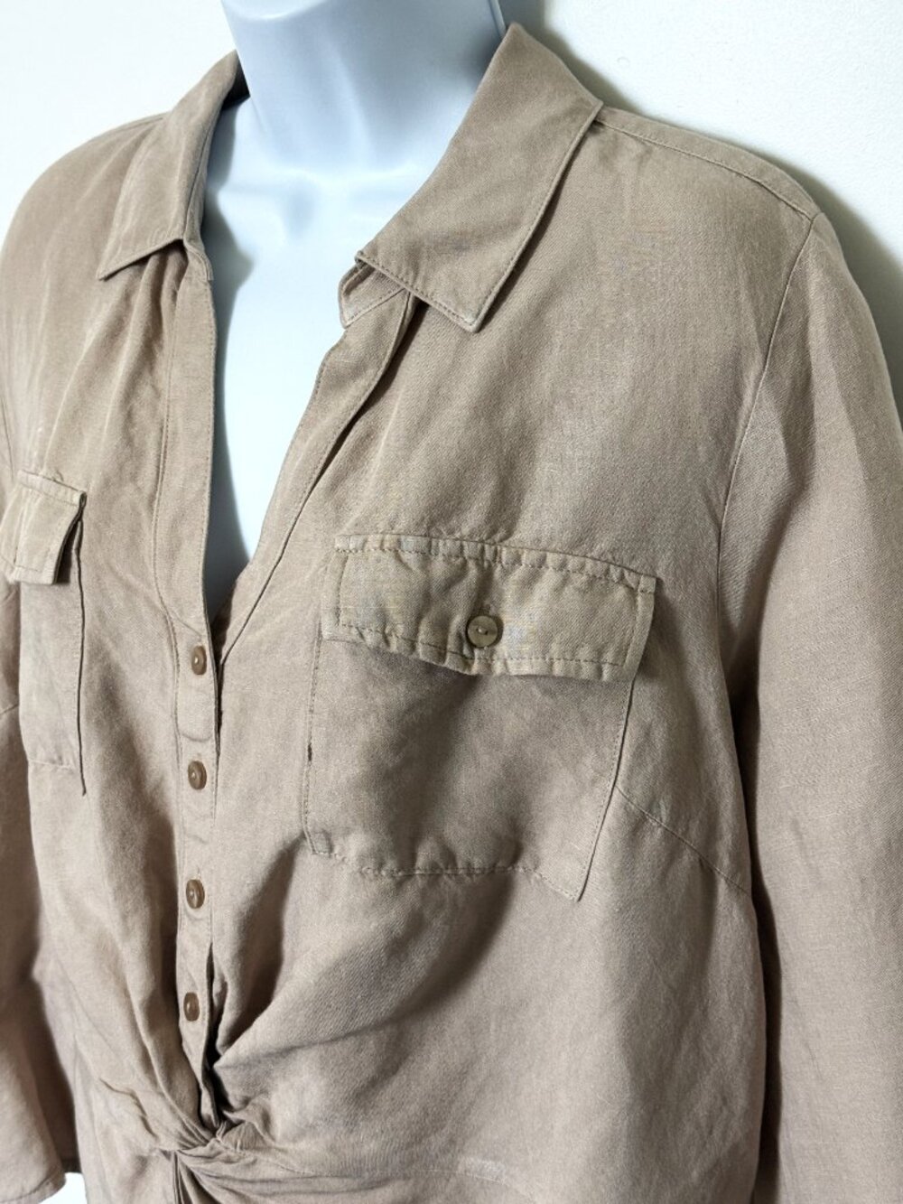 I.N.C. linen shirt Women's beige 3/4 sleeve blouse size 1X